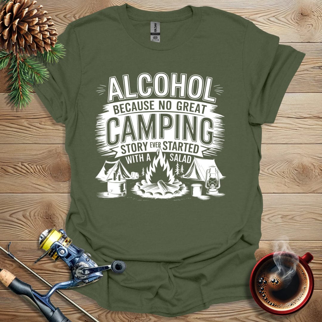 Printify T-Shirt Alcohol - No Great Camping Story - Salad T-Shirt