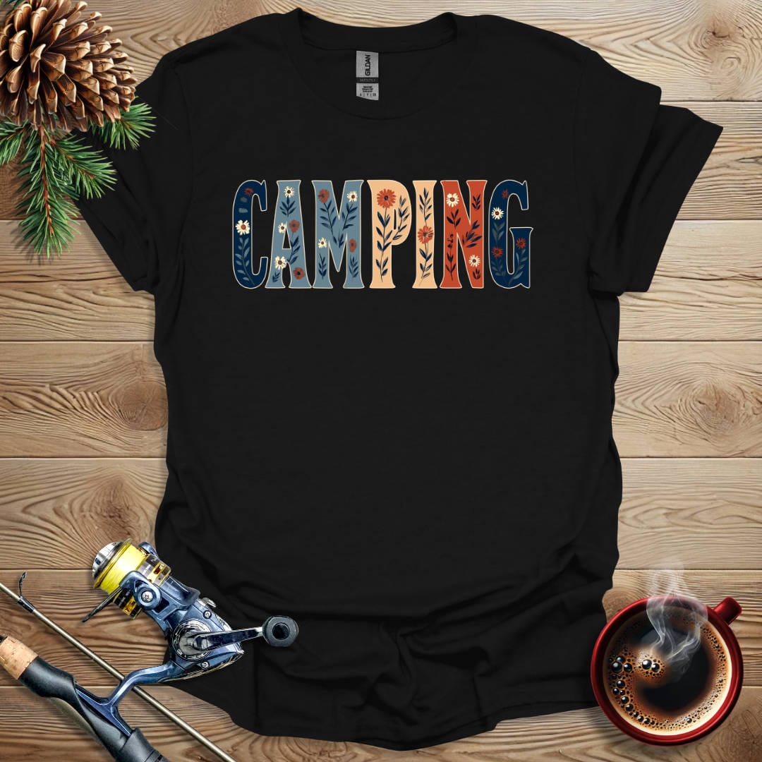 Printify T-Shirt Black / S Camping - Flower Text T-Shirt
