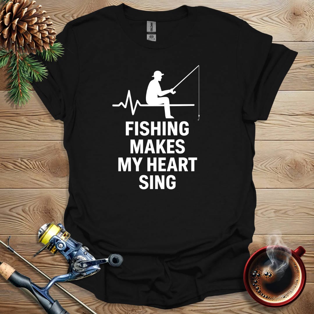 Printify T-Shirt Black / S Fishing Makes My Heart Sing T-Shirt