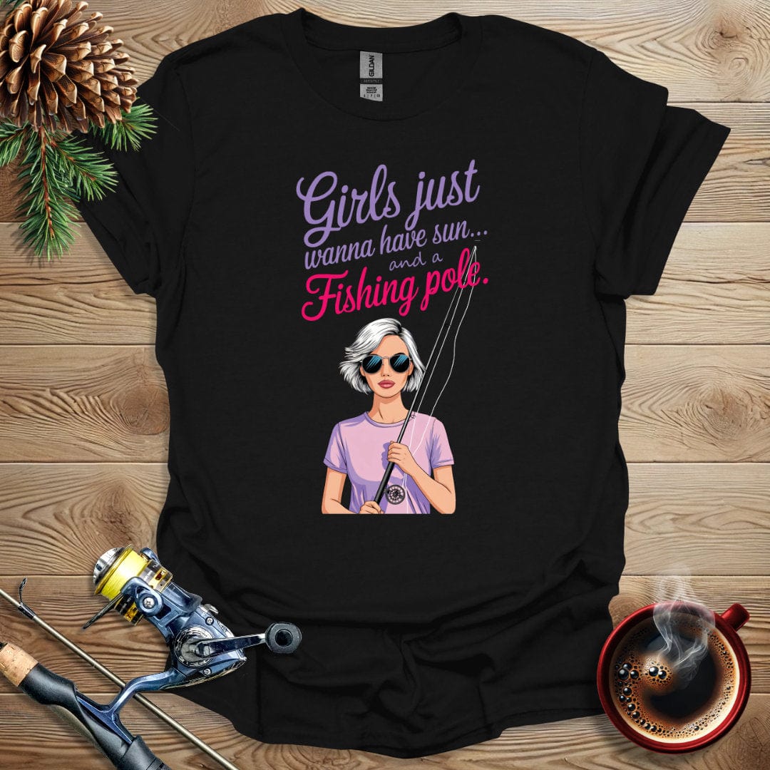 Printify T-Shirt Black / S Girls Just Wanna Have Sun and a Fishing Pole T-Shirt
