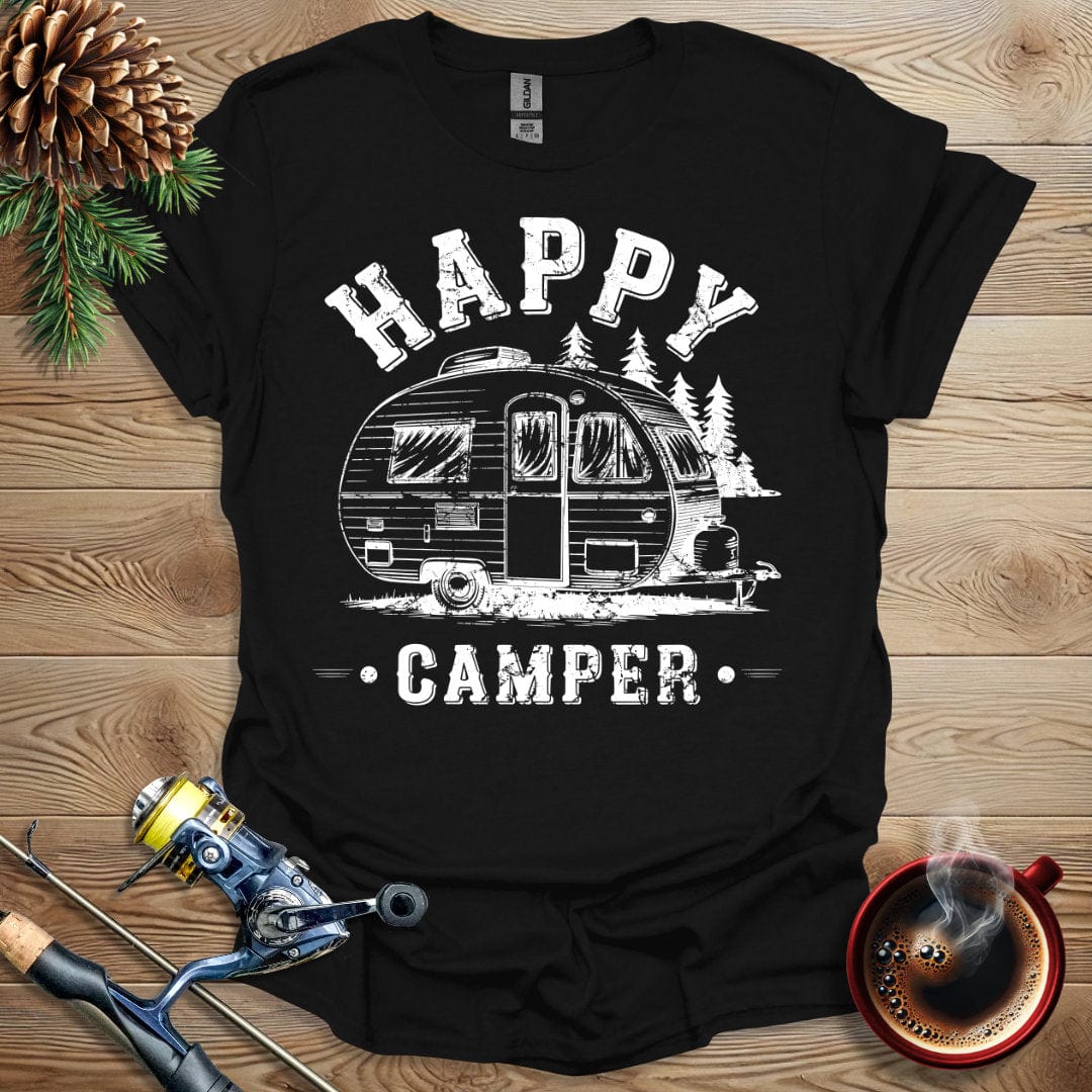 Printify T-Shirt Black / S Happy Camper_B&W T-Shirt