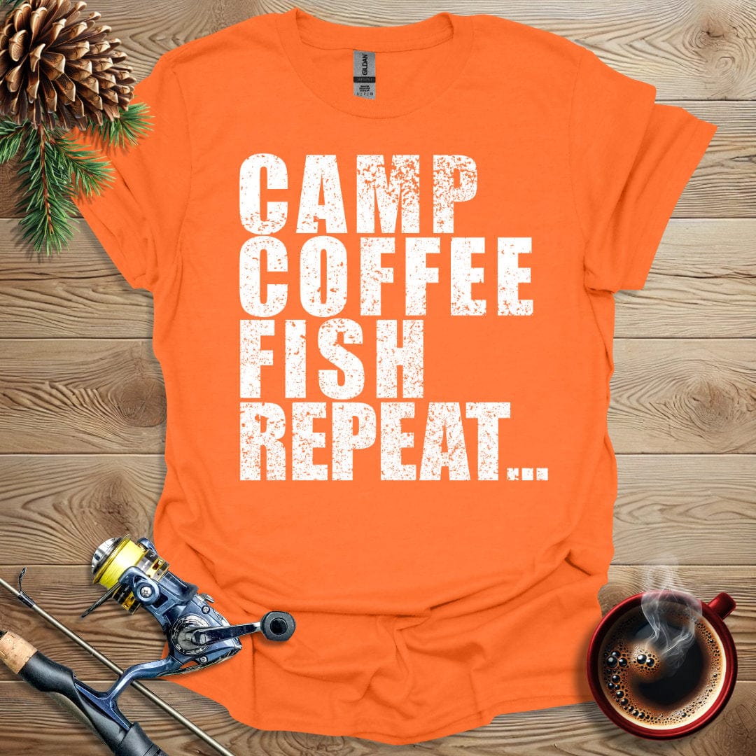 Printify T-Shirt Camp Coffee Fish Repeat T-Shirt