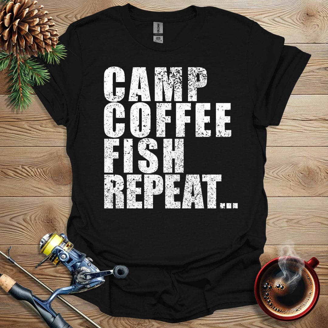 Printify T-Shirt Camp Coffee Fish Repeat T-Shirt