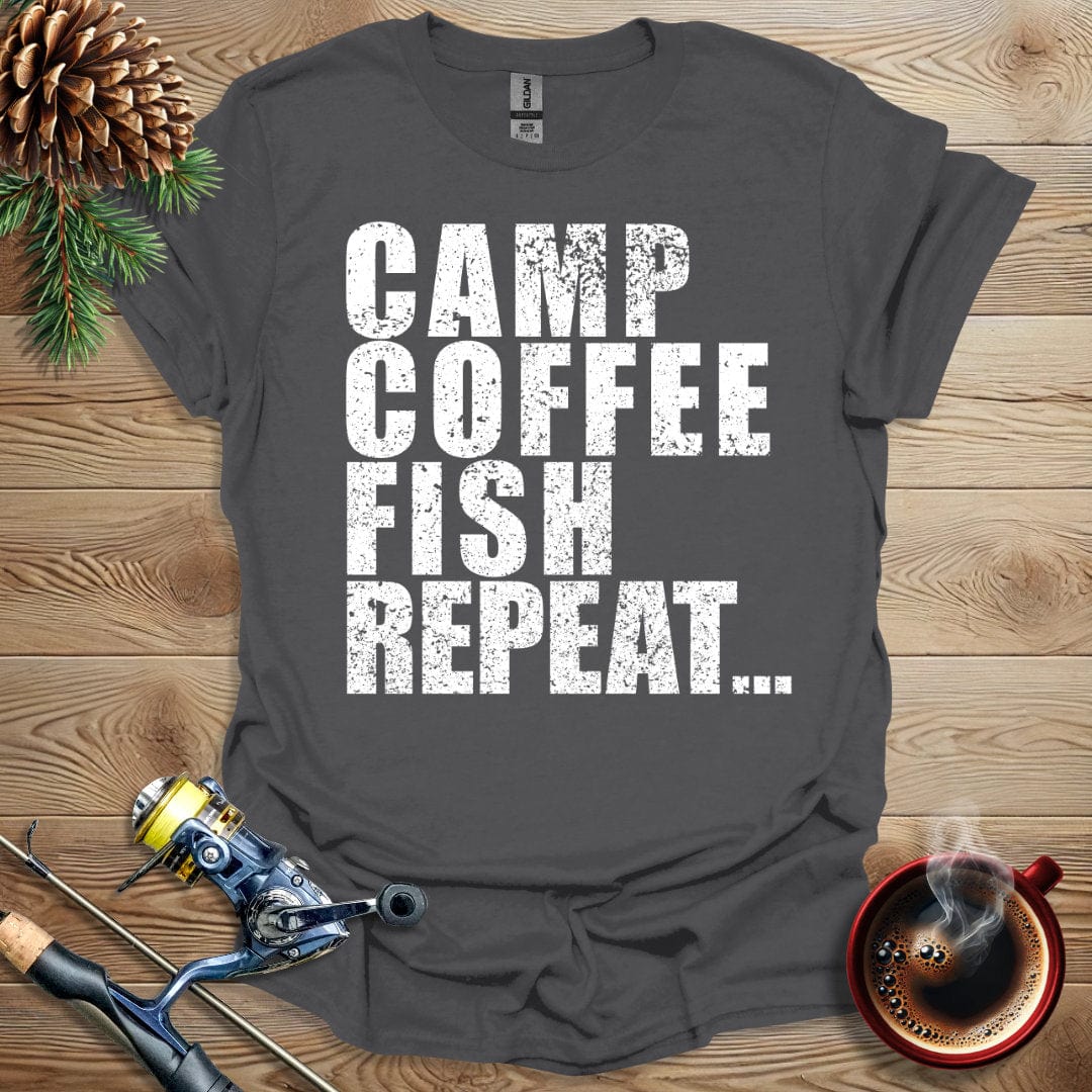 Printify T-Shirt Camp Coffee Fish Repeat T-Shirt