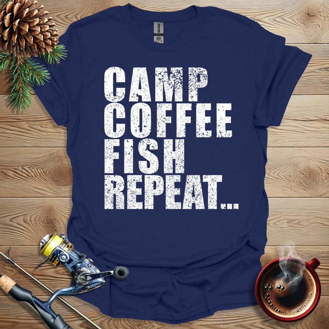 Printify T-Shirt Camp Coffee Fish Repeat T-Shirt