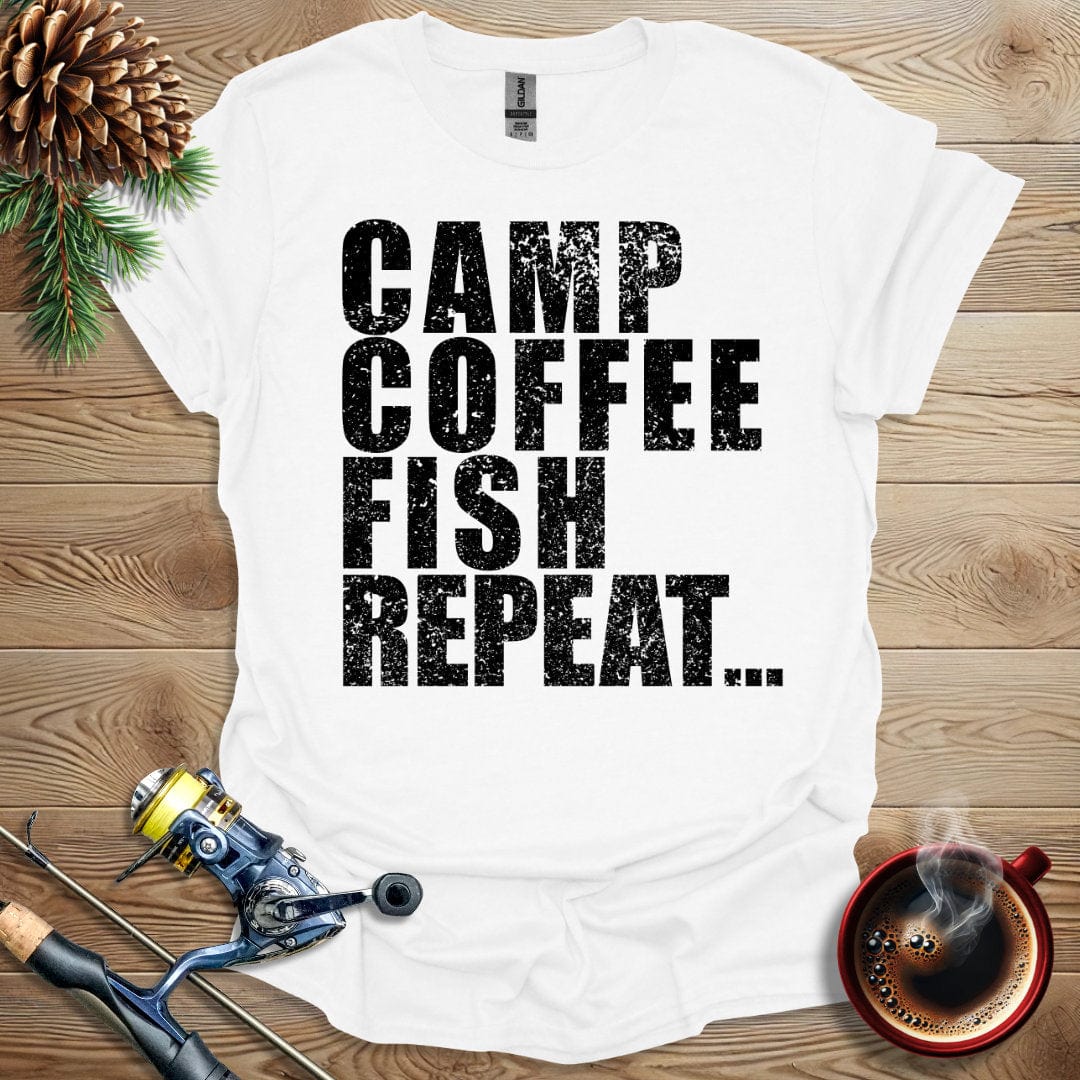 Printify T-Shirt Camp Coffee Fish Repeat T-Shirt