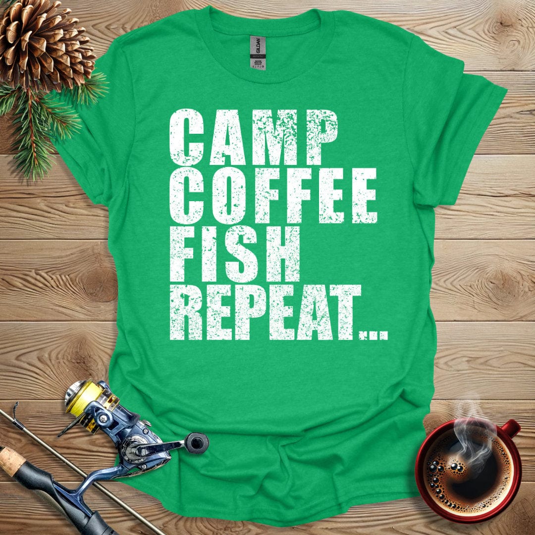 Printify T-Shirt Camp Coffee Fish Repeat T-Shirt