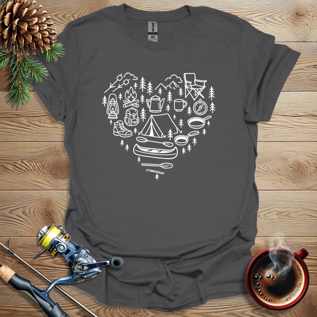 Printify T-Shirt Charcoal / S Camping Heart T-Shirt