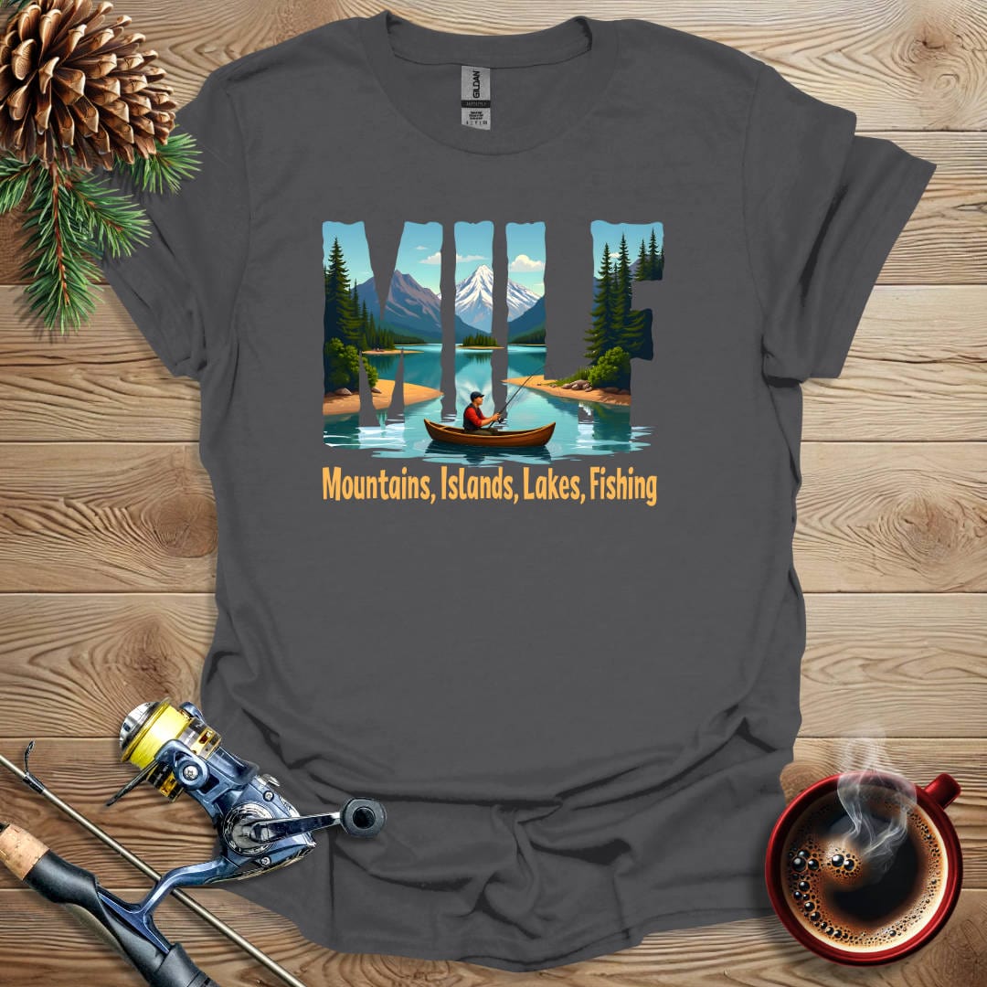 Printify T-Shirt Charcoal / S Mountains, Islands, Lakes, Fishing T-Shirt
