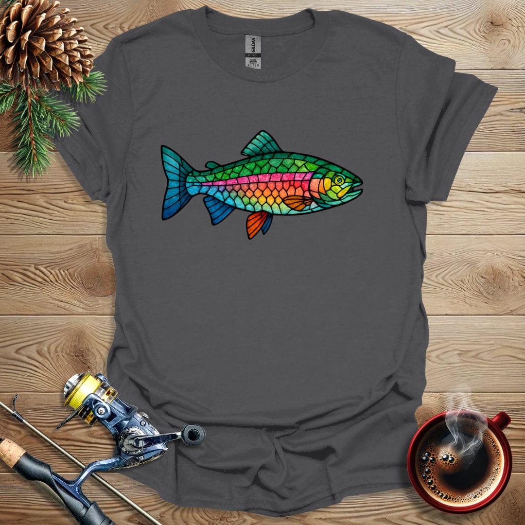 Printify T-Shirt Charcoal / S Rainbow Trout - Stained Glass T-Shirt