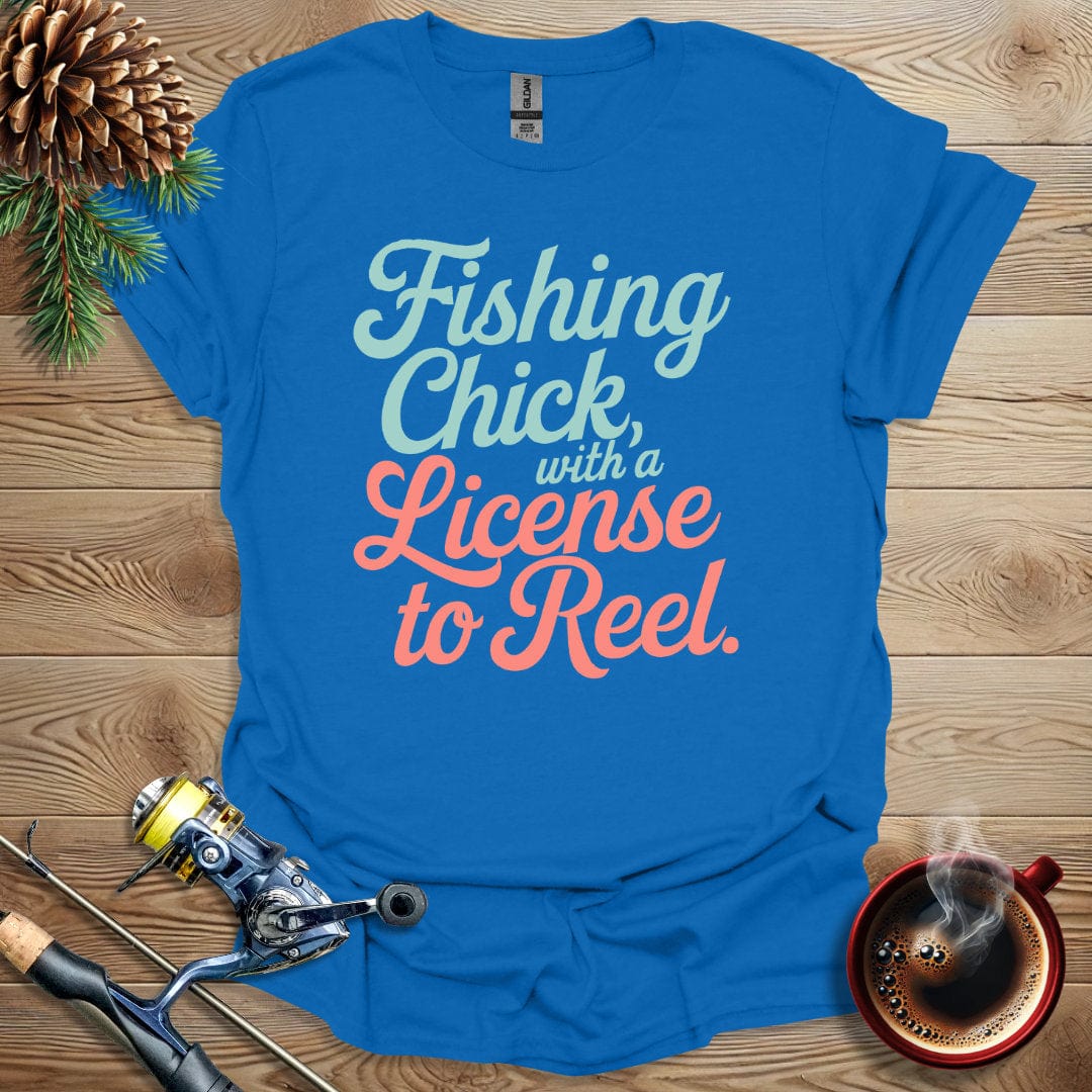 Printify T-Shirt Fishing Chick With A License to Reel T-Shirt