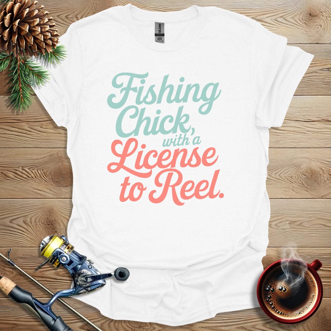 Printify T-Shirt Fishing Chick With A License to Reel T-Shirt