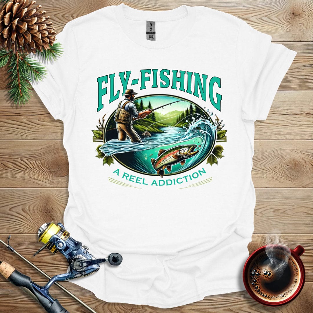 Printify T-Shirt Fly Fishing - A Reel Addiction T-Shirt
