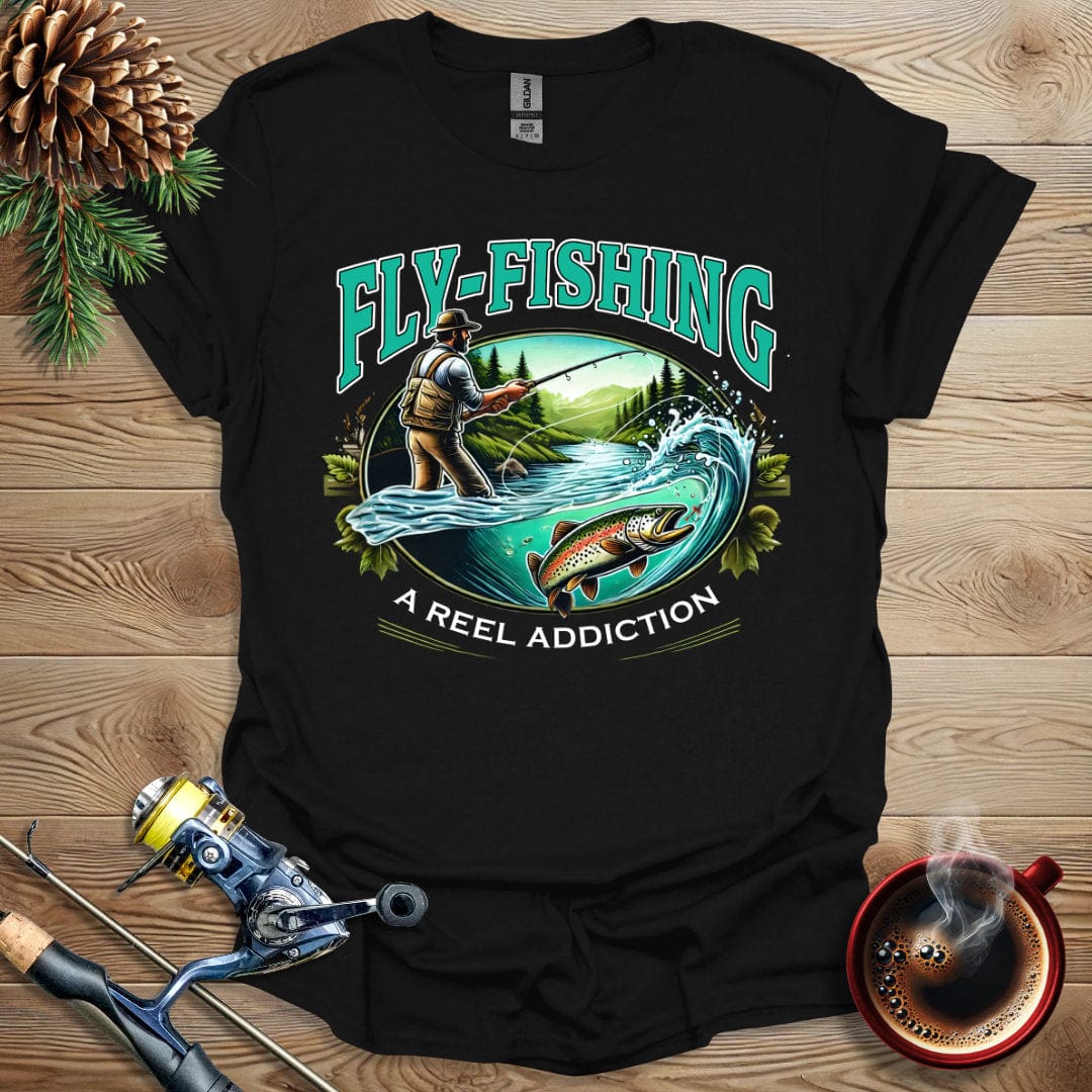 Printify T-Shirt Fly Fishing - A Reel Addiction T-Shirt