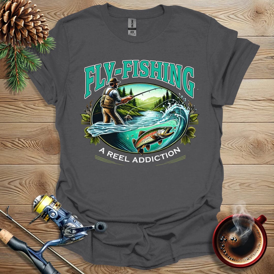 Printify T-Shirt Fly Fishing - A Reel Addiction T-Shirt