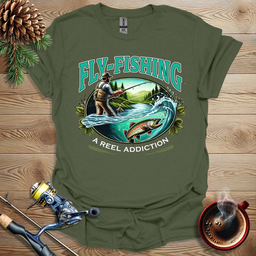 Printify T-Shirt Fly Fishing - A Reel Addiction T-Shirt