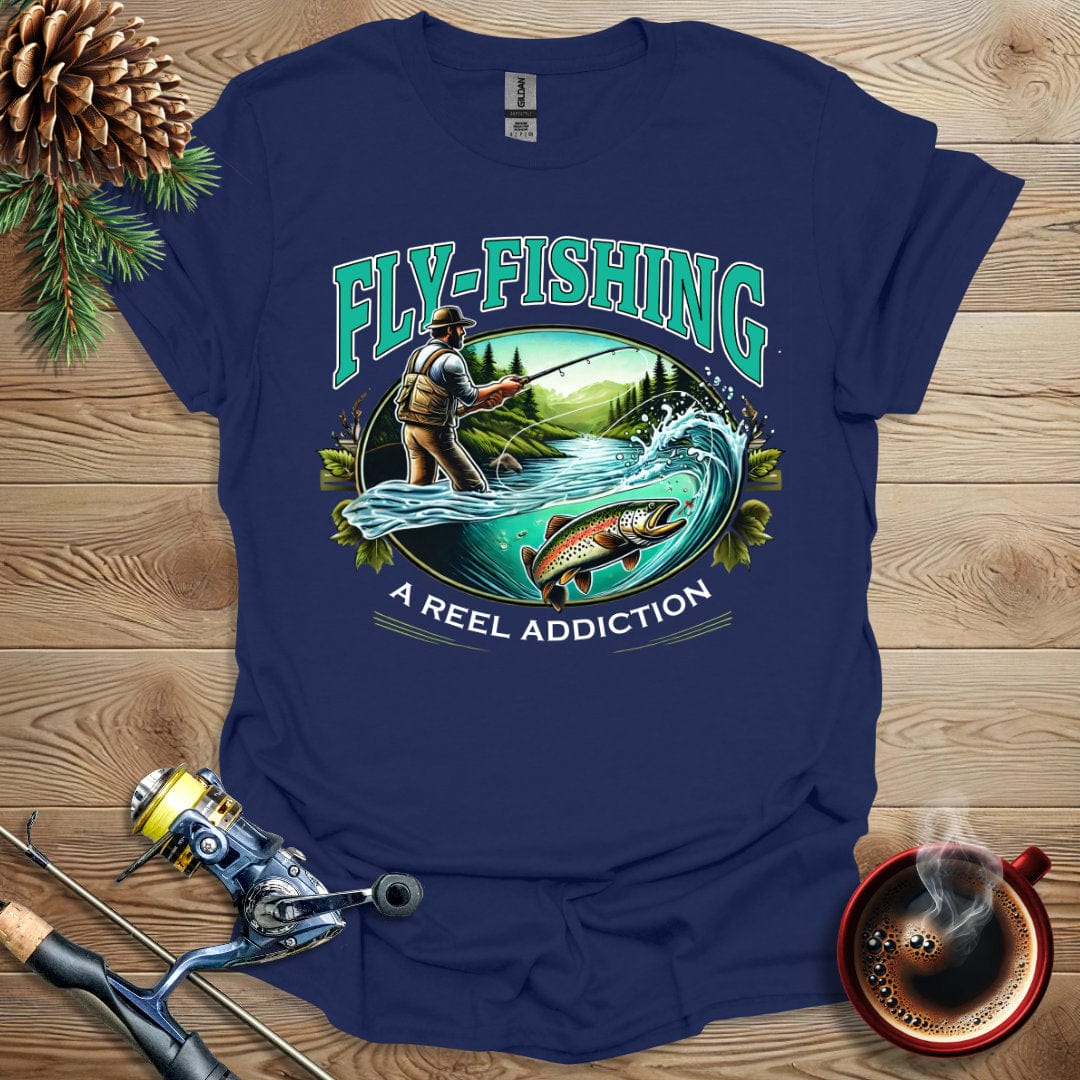 Printify T-Shirt Fly Fishing - A Reel Addiction T-Shirt