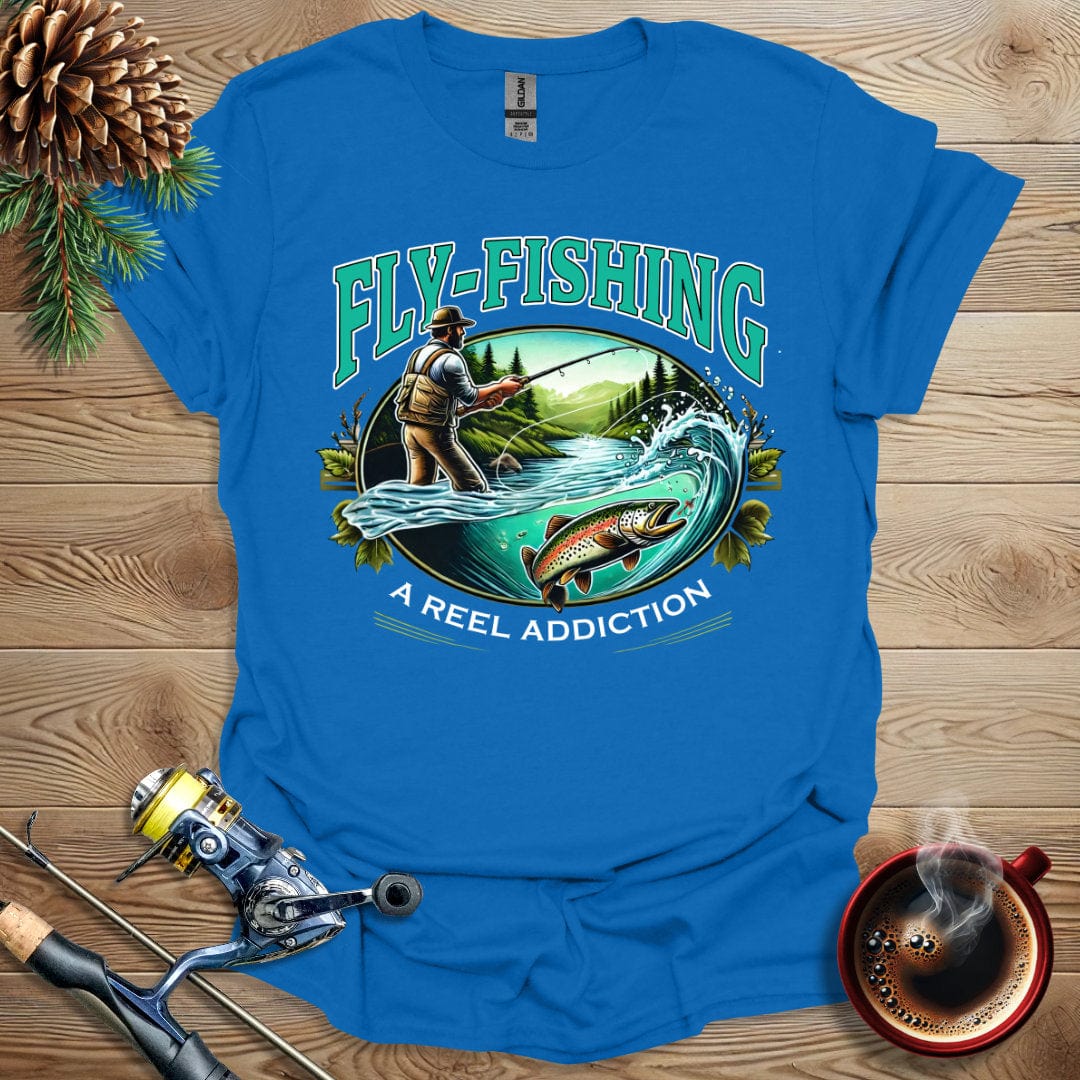 Printify T-Shirt Fly Fishing - A Reel Addiction T-Shirt