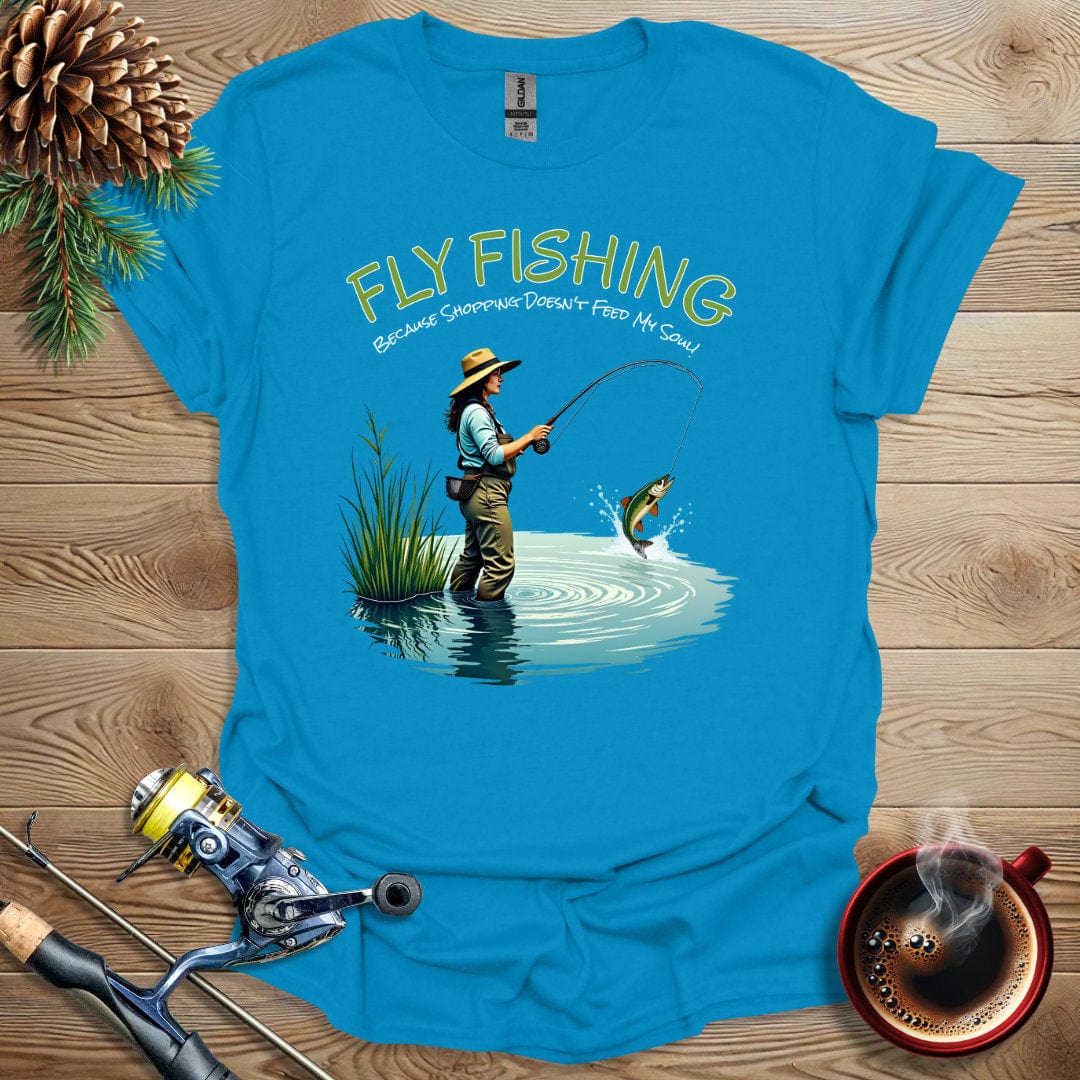 Printify T-Shirt Fly Fishing - Because Shopping Doesn't Feed My Soul T-Shirt