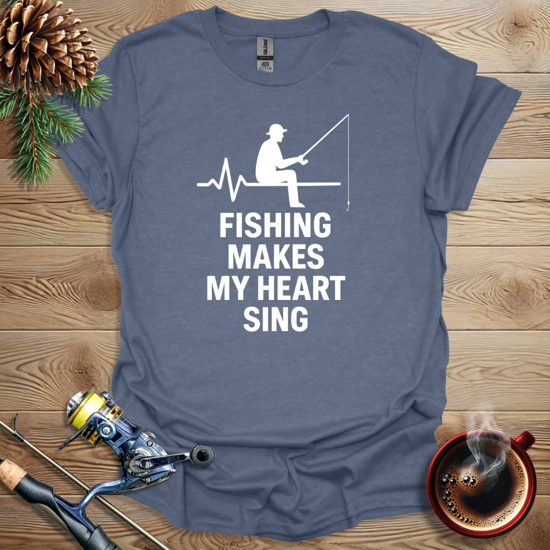 Printify T-Shirt Heather Indigo / S Fishing Makes My Heart Sing T-Shirt
