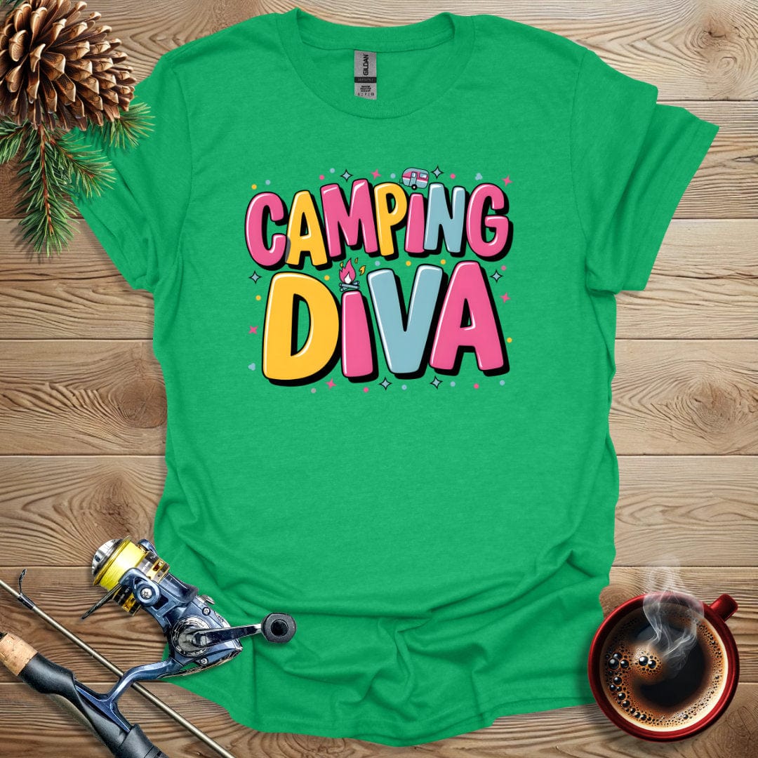 Printify T-Shirt Heather Irish Green / S Camping Diva T-Shirt