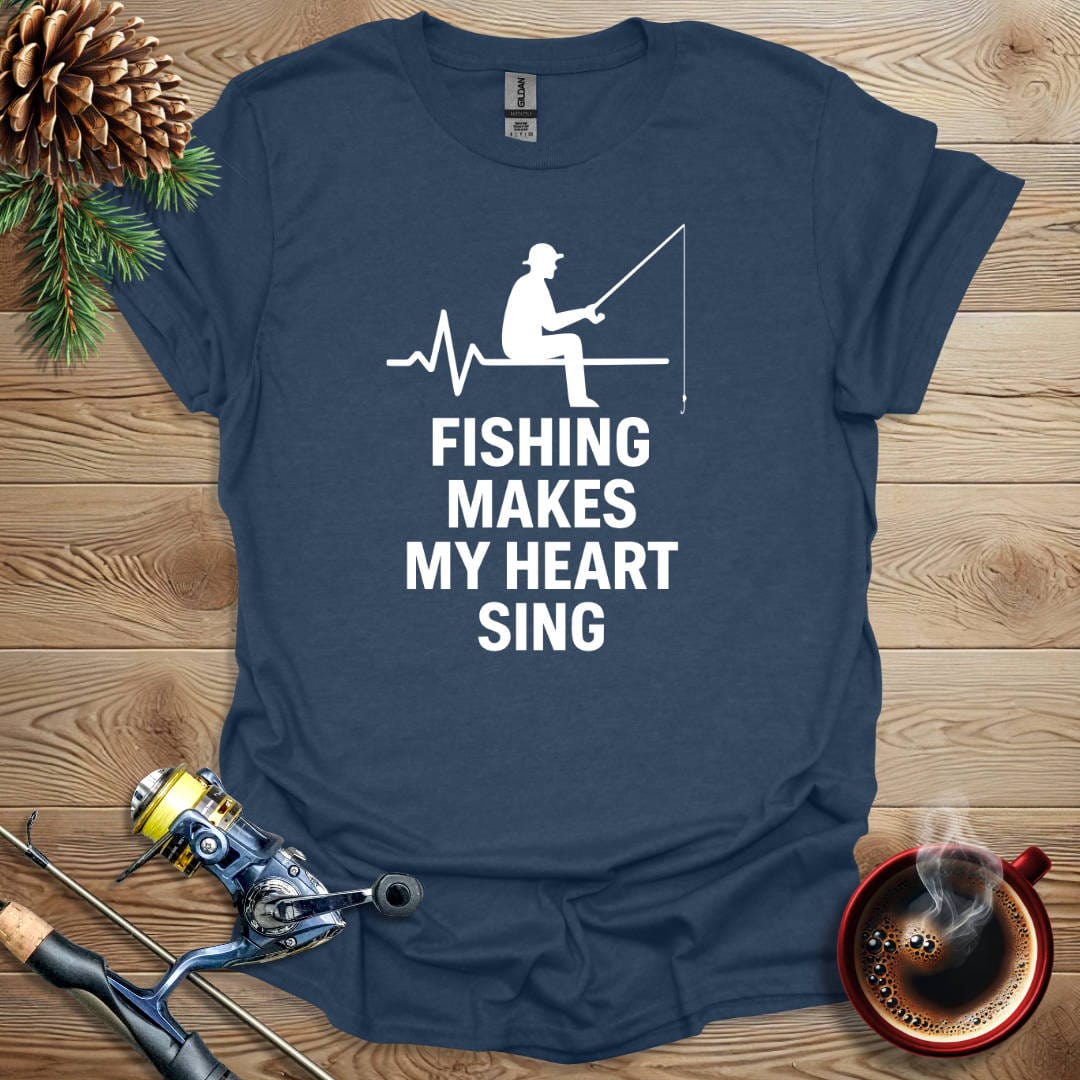 Printify T-Shirt Heather Navy / S Fishing Makes My Heart Sing T-Shirt