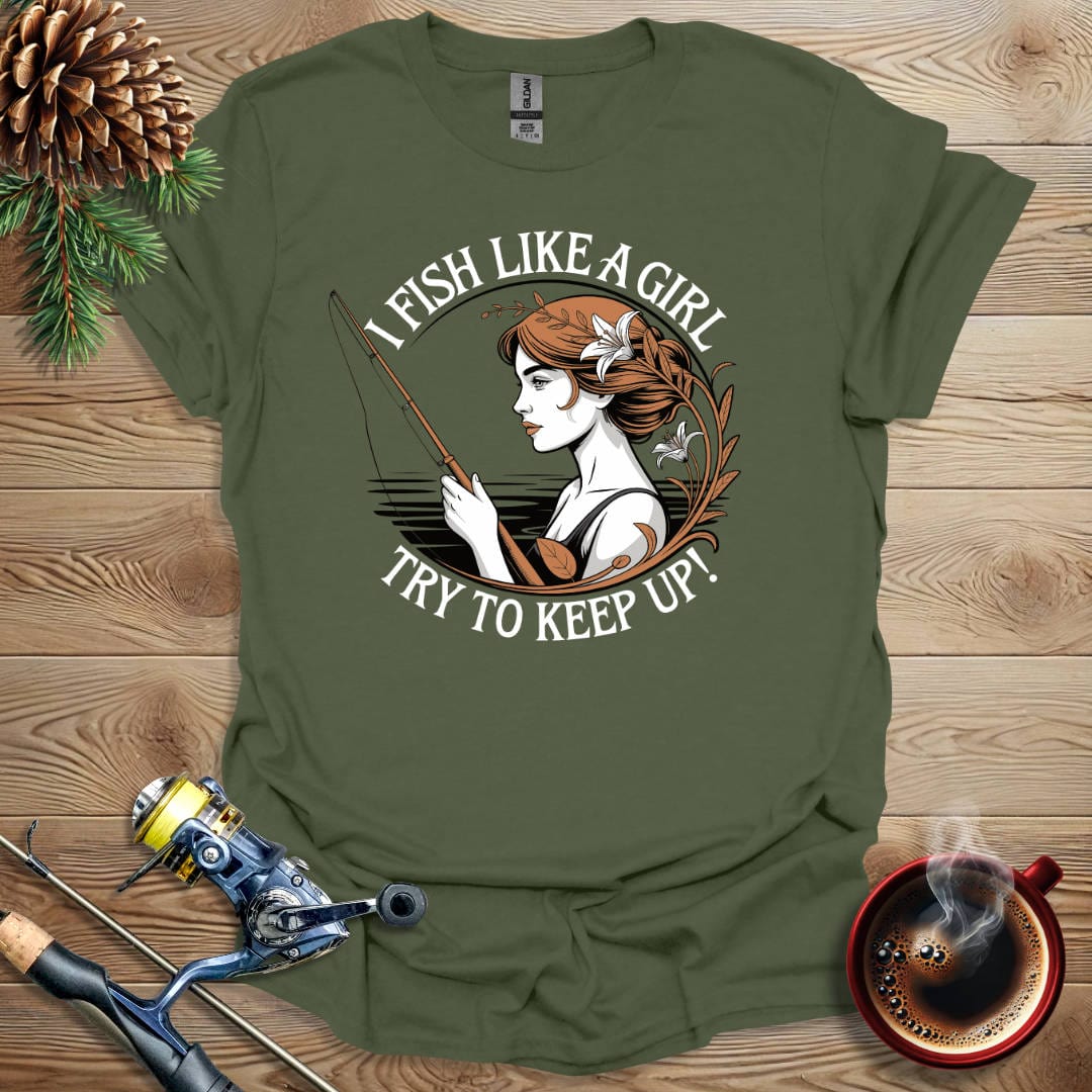 Printify T-Shirt I Fish Like A Girl_ Art Nouveau T-Shirt