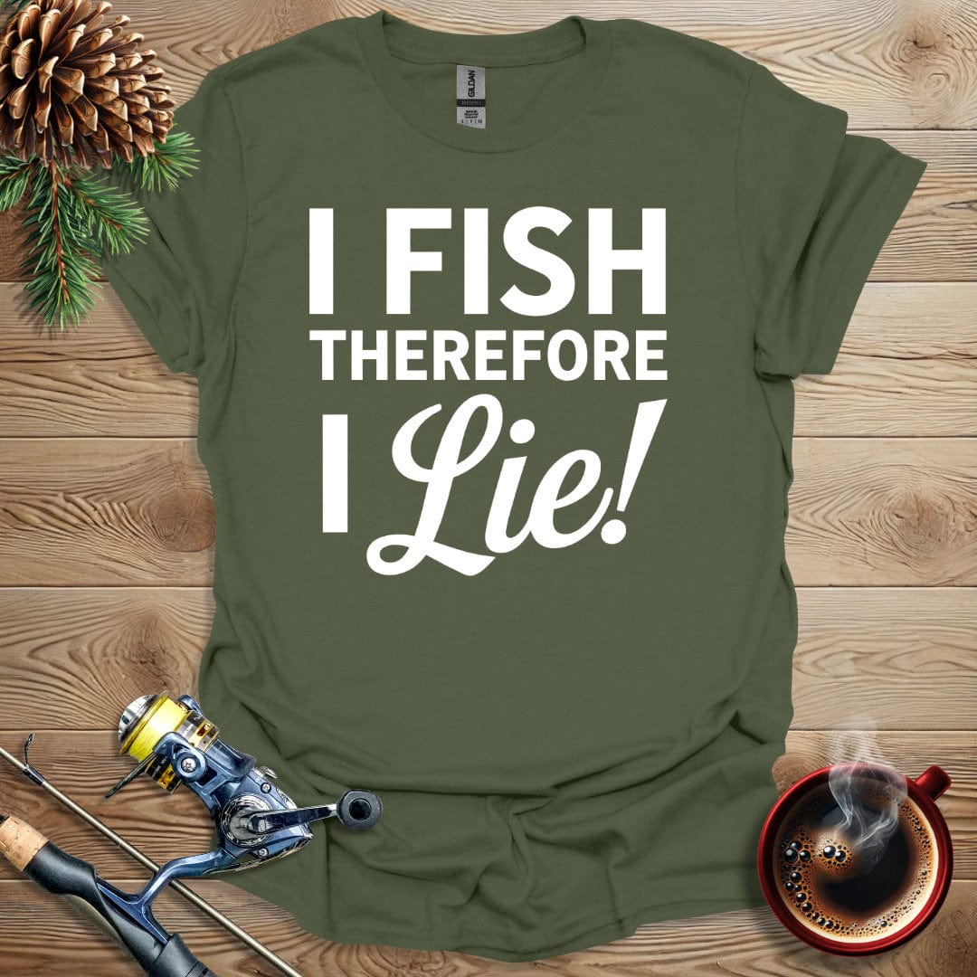 Printify T-Shirt I Fish Therefore I Lie B&W T-Shirt