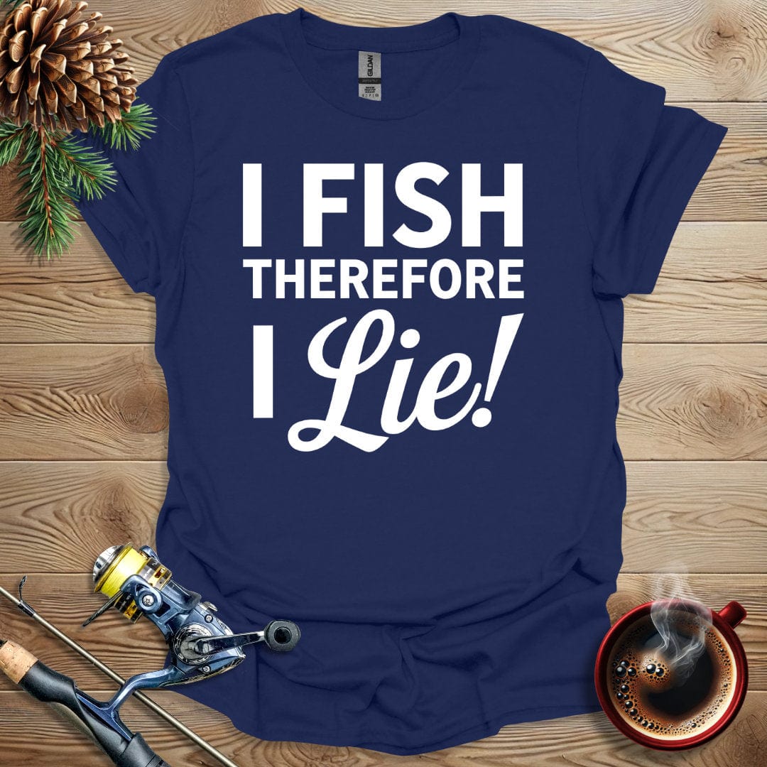 Printify T-Shirt I Fish Therefore I Lie B&W T-Shirt