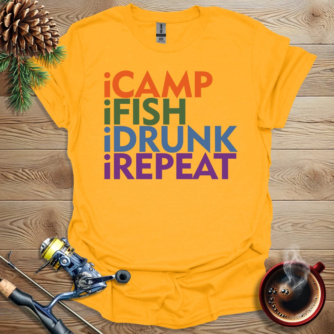 Printify T-Shirt iCamp iFish iDrunk iRepeat T-Shirt