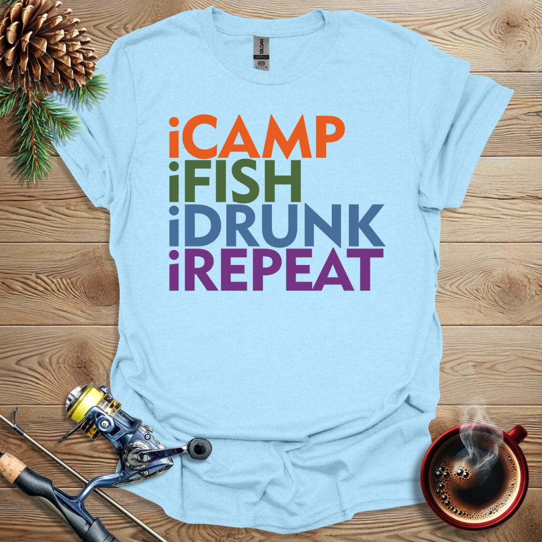 Printify T-Shirt iCamp iFish iDrunk iRepeat T-Shirt