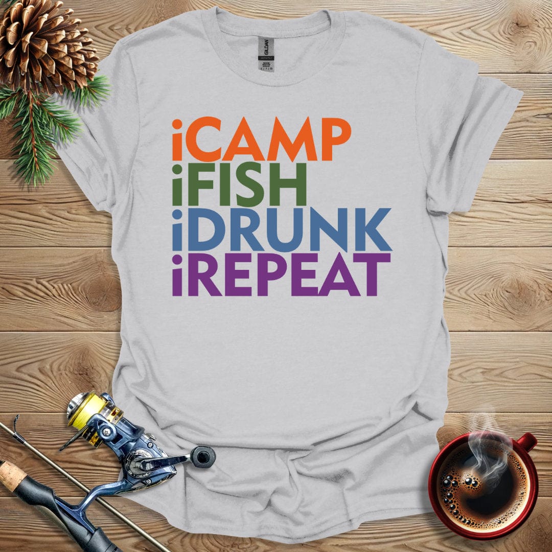 Printify T-Shirt iCamp iFish iDrunk iRepeat T-Shirt