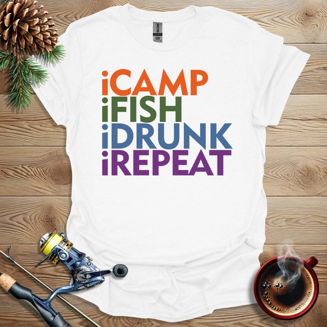 Printify T-Shirt iCamp iFish iDrunk iRepeat T-Shirt