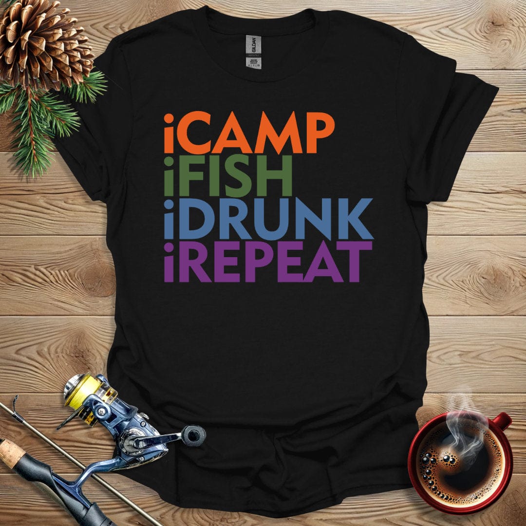 Printify T-Shirt iCamp iFish iDrunk iRepeat T-Shirt