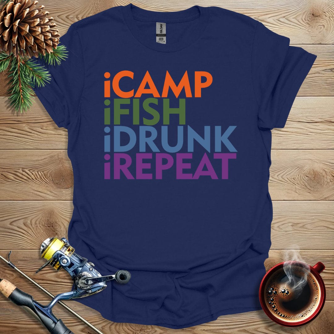 Printify T-Shirt iCamp iFish iDrunk iRepeat T-Shirt