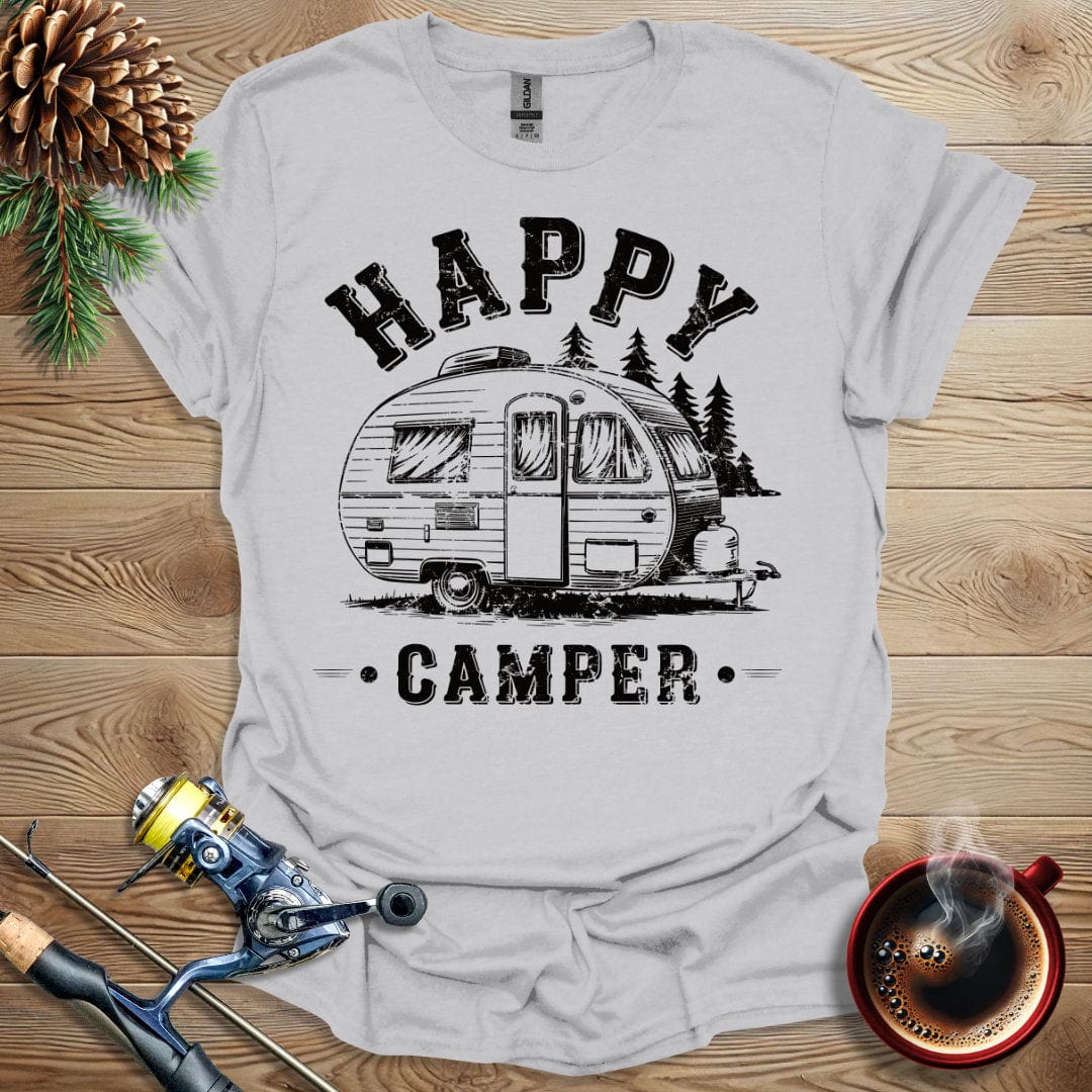 Printify T-Shirt Ice Grey / S Happy Camper_B&W T-Shirt