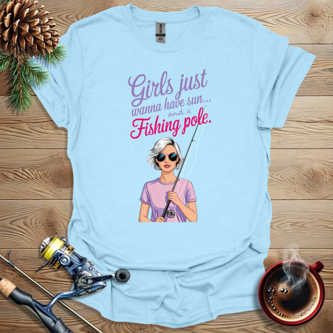 Printify T-Shirt Light Blue / S Girls Just Wanna Have Sun and a Fishing Pole T-Shirt