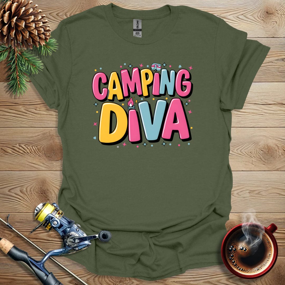 Printify T-Shirt Military Green / S Camping Diva T-Shirt