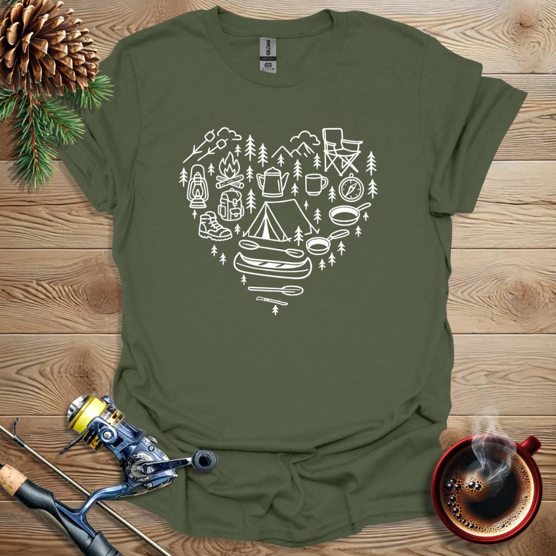 Printify T-Shirt Military Green / S Camping Heart T-Shirt