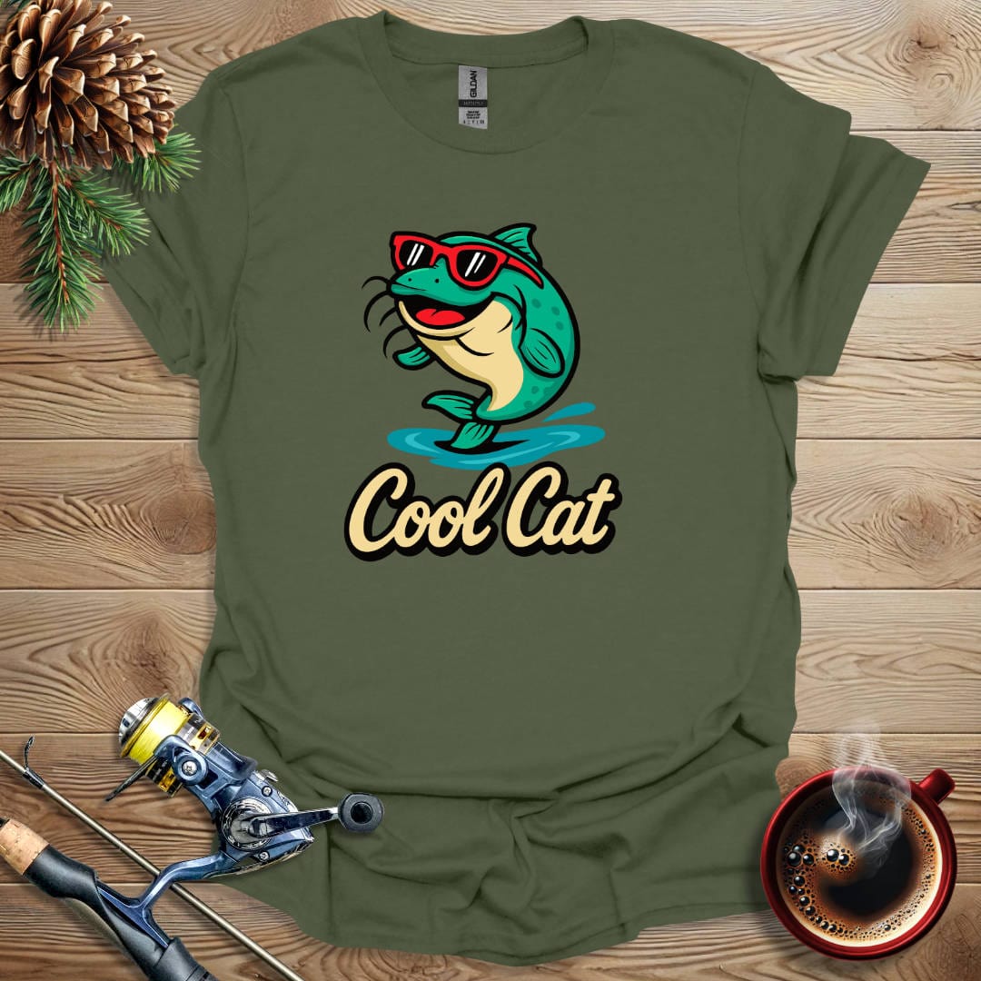 Printify T-Shirt Military Green / S Cool Cat T-Shirt