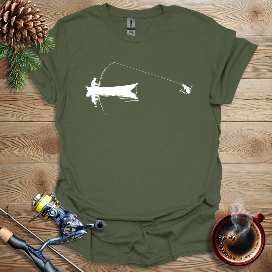 Printify T-Shirt Military Green / S Fishing Boat Silhouette T-Shirt