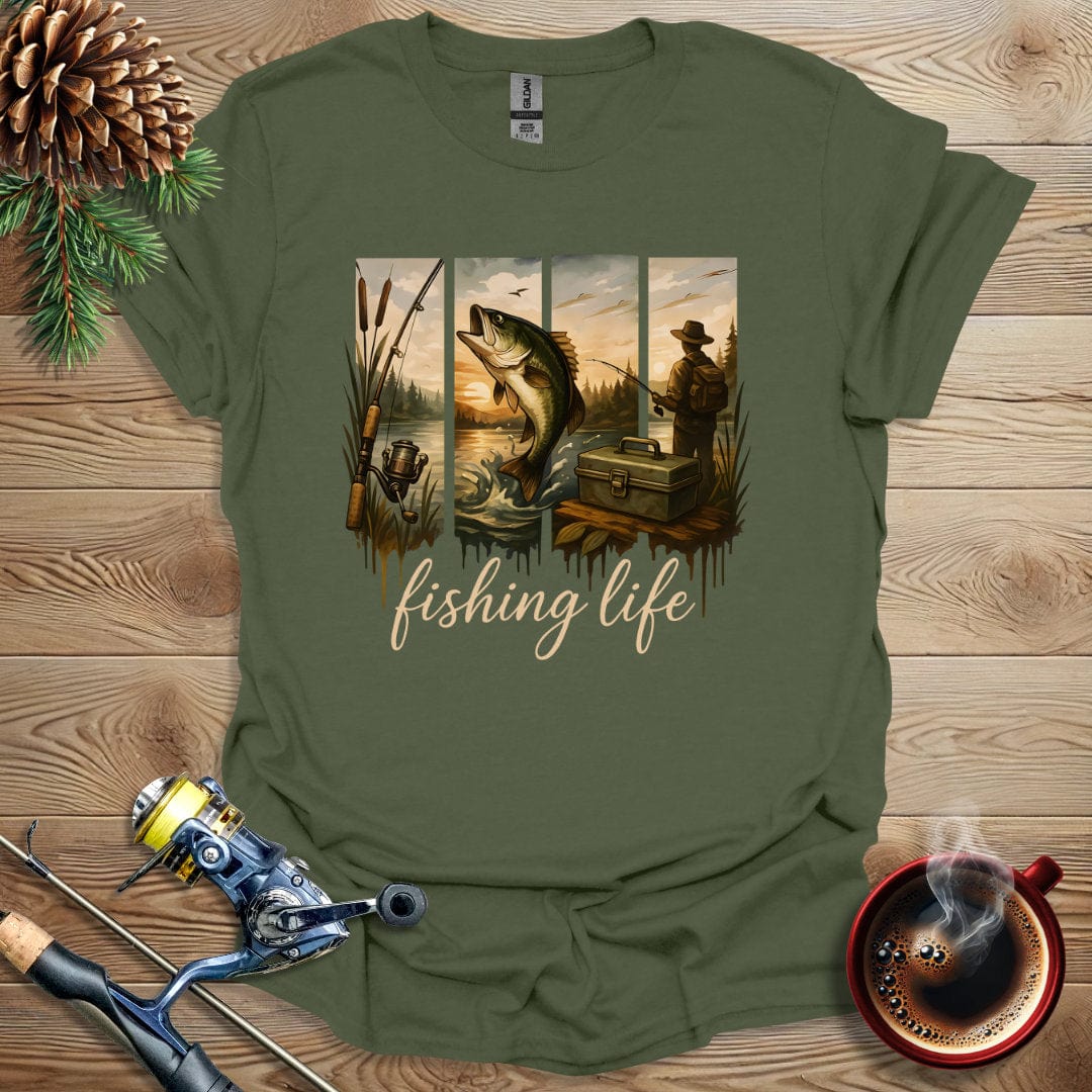 Printify T-Shirt Military Green / S Fishing Life T-Shirt