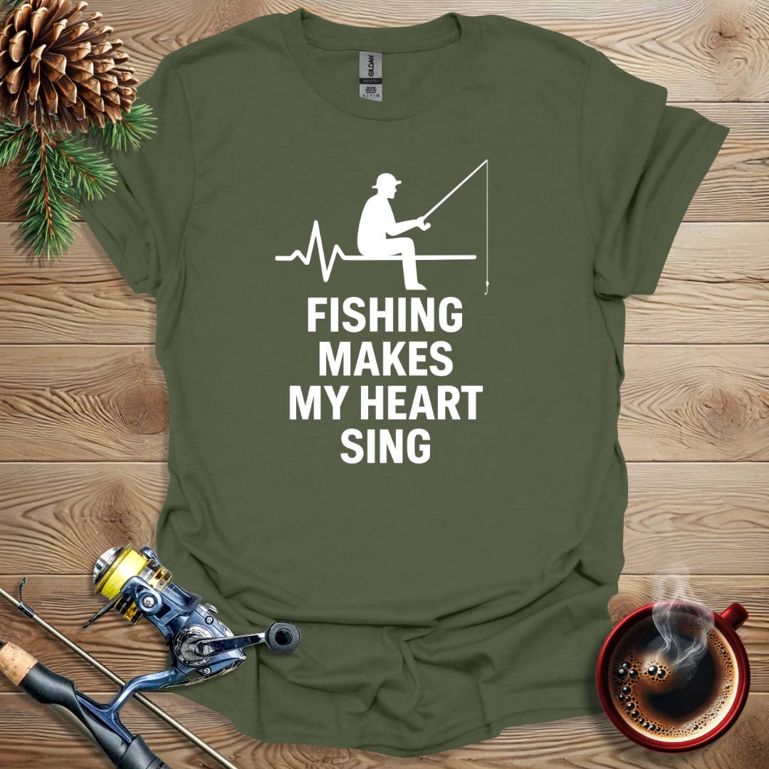 Printify T-Shirt Military Green / S Fishing Makes My Heart Sing T-Shirt