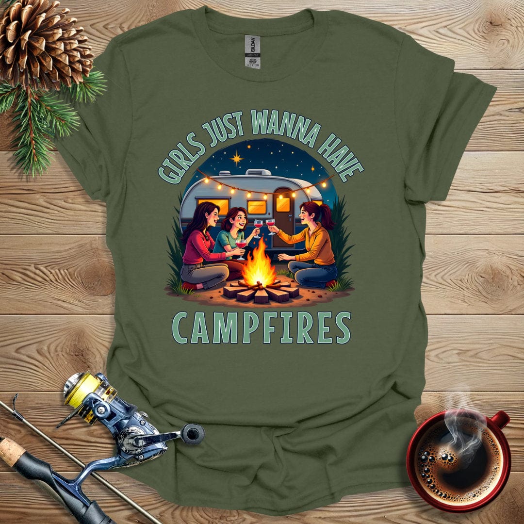 Printify T-Shirt Military Green / S Girls Just Wanna Have Campfires T-Shirt