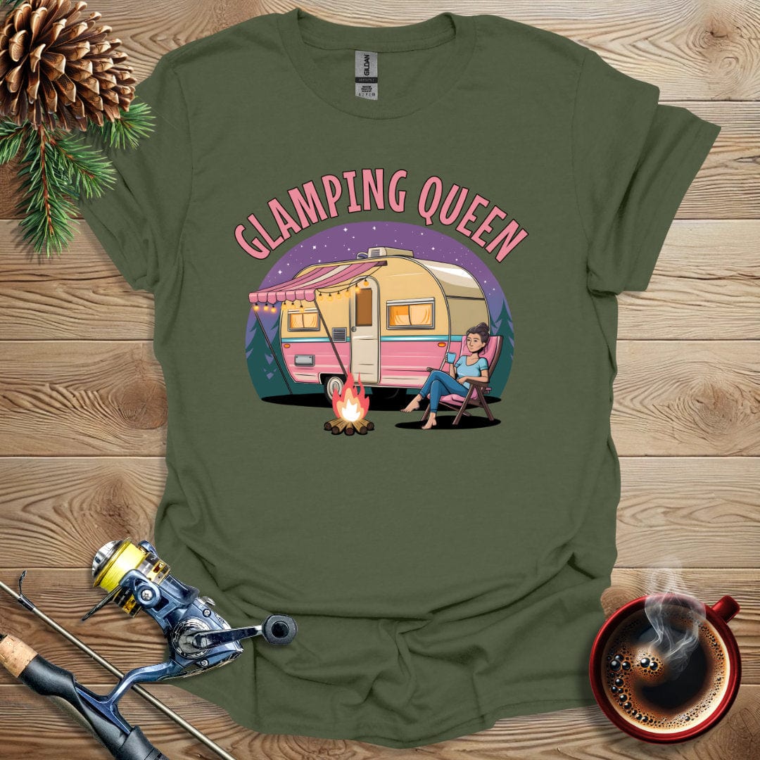 Printify T-Shirt Military Green / S Glamping Queen T-Shirt