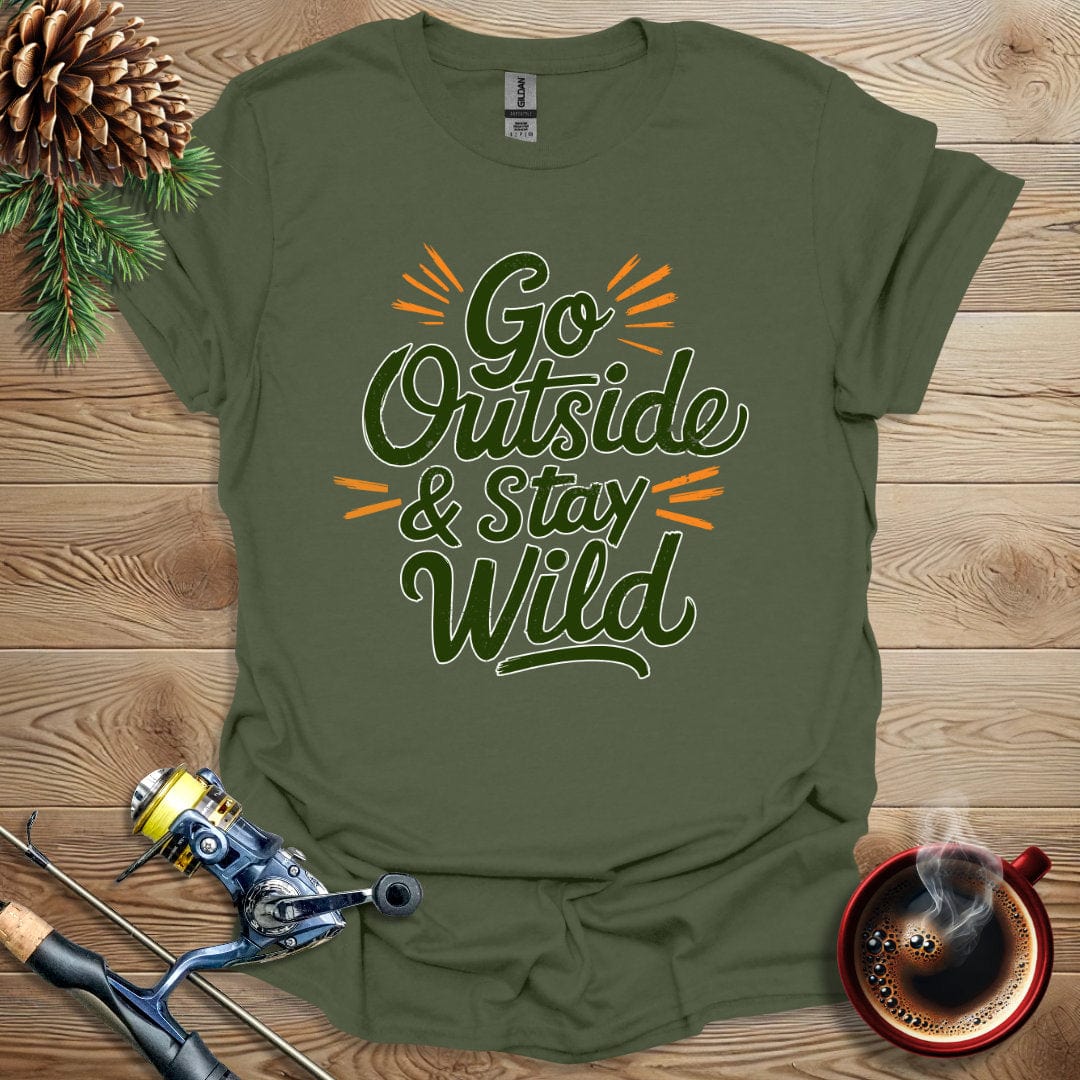 Printify T-Shirt Military Green / S Go Outside & Stay Wild - Text T-Shirt