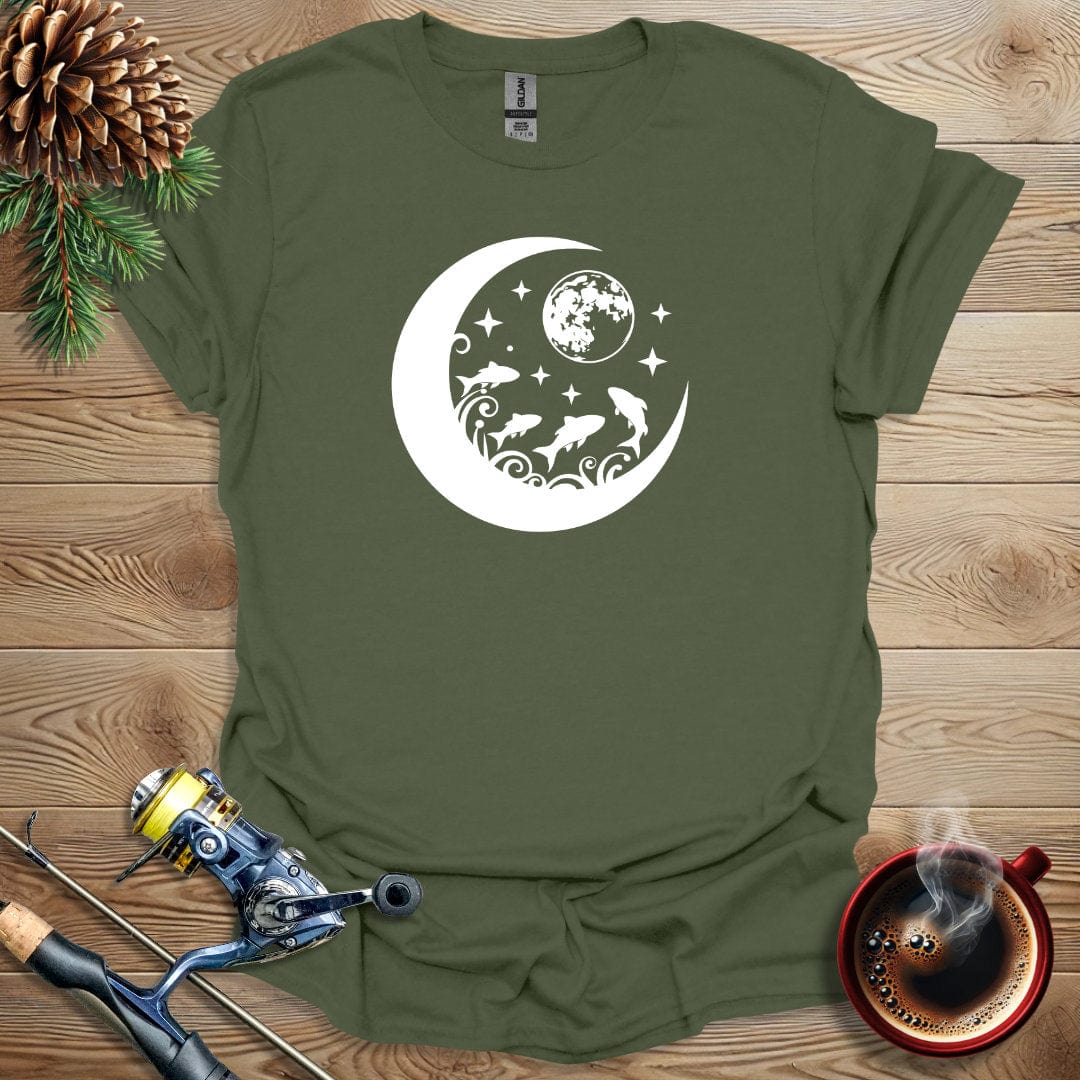 Printify T-Shirt Military Green / S Moon Fish T-Shirt