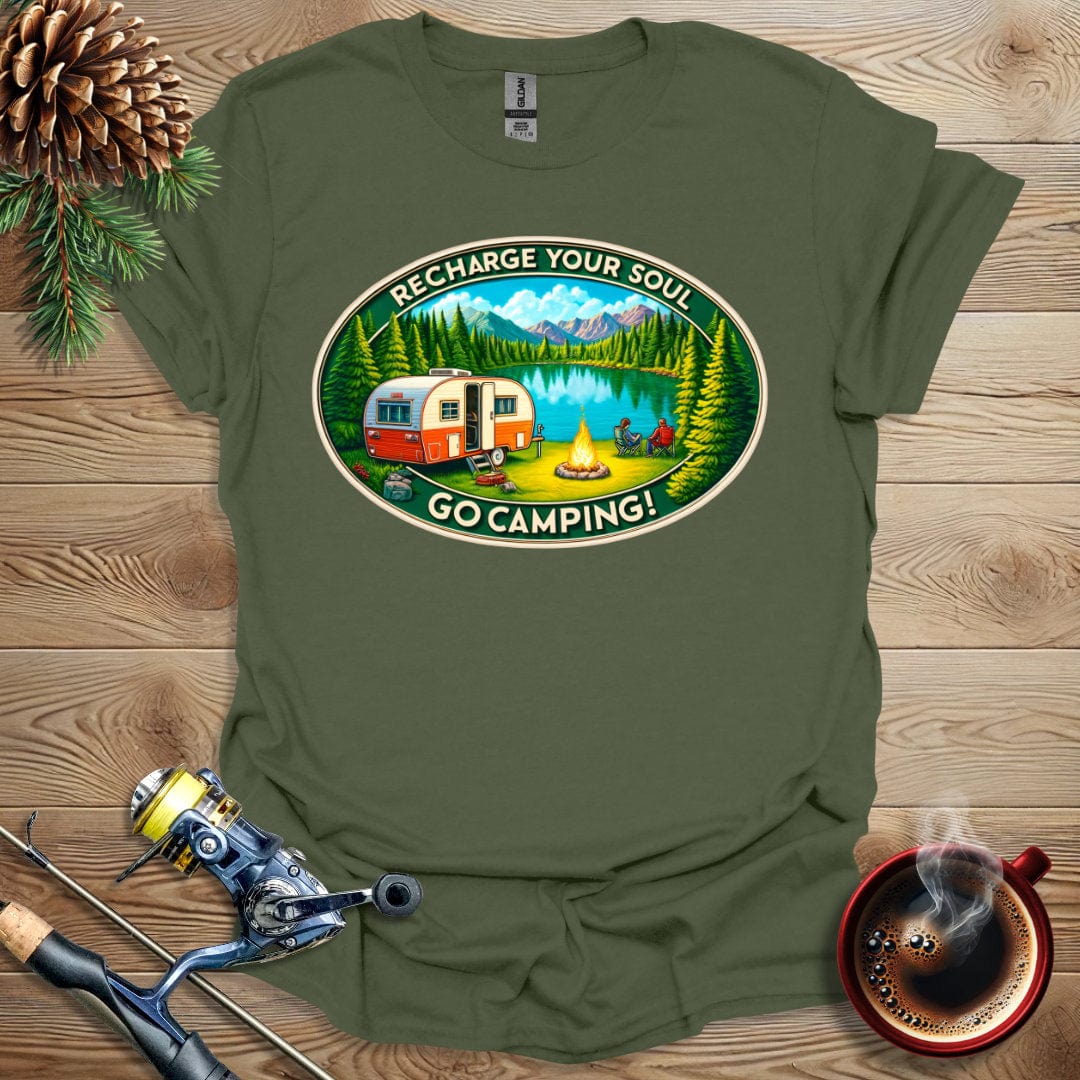 Printify T-Shirt Military Green / S Recharge Your Soul - Go Camping T-Shirt