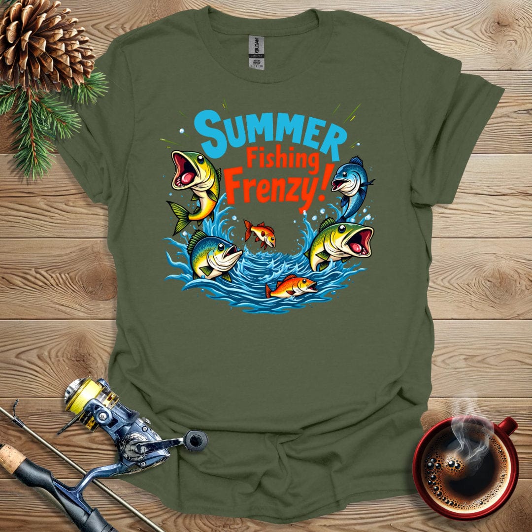 Printify T-Shirt Military Green / S Summer Fishing Frenzy T-Shirt