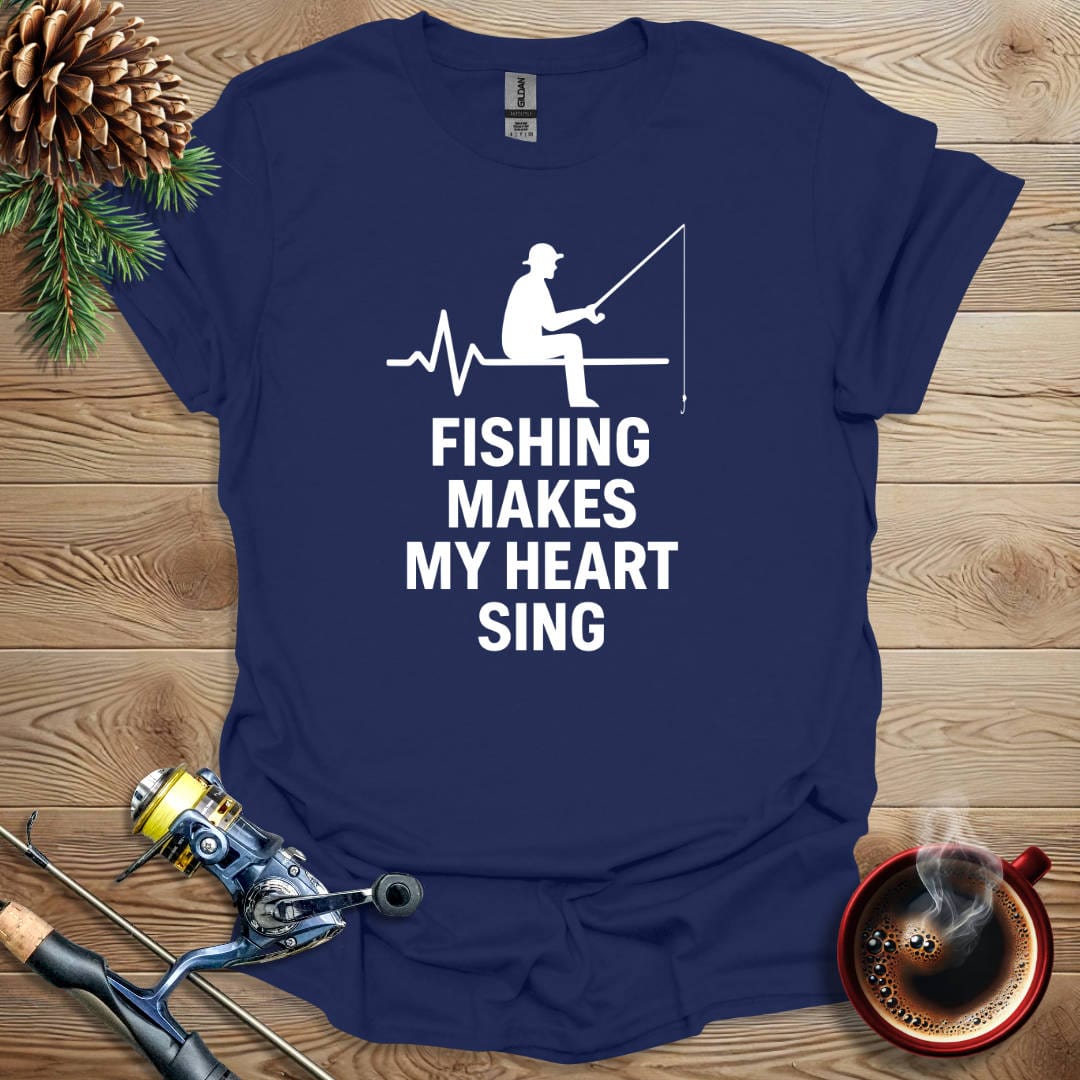 Printify T-Shirt Navy / S Fishing Makes My Heart Sing T-Shirt